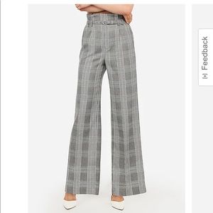 High waisted plaid belted wide leg pant